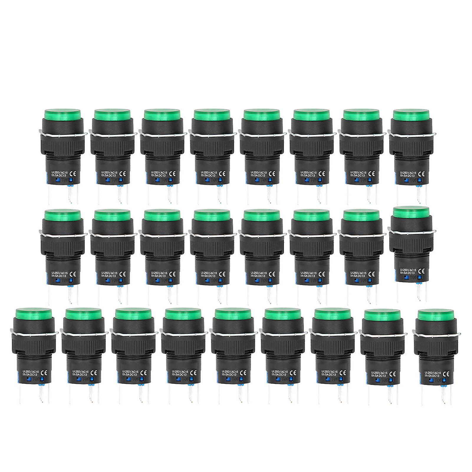 12V 16mm Mini Round Self Return Push Button Switch with Light, 25 Pcs, Green for Automation Equipment