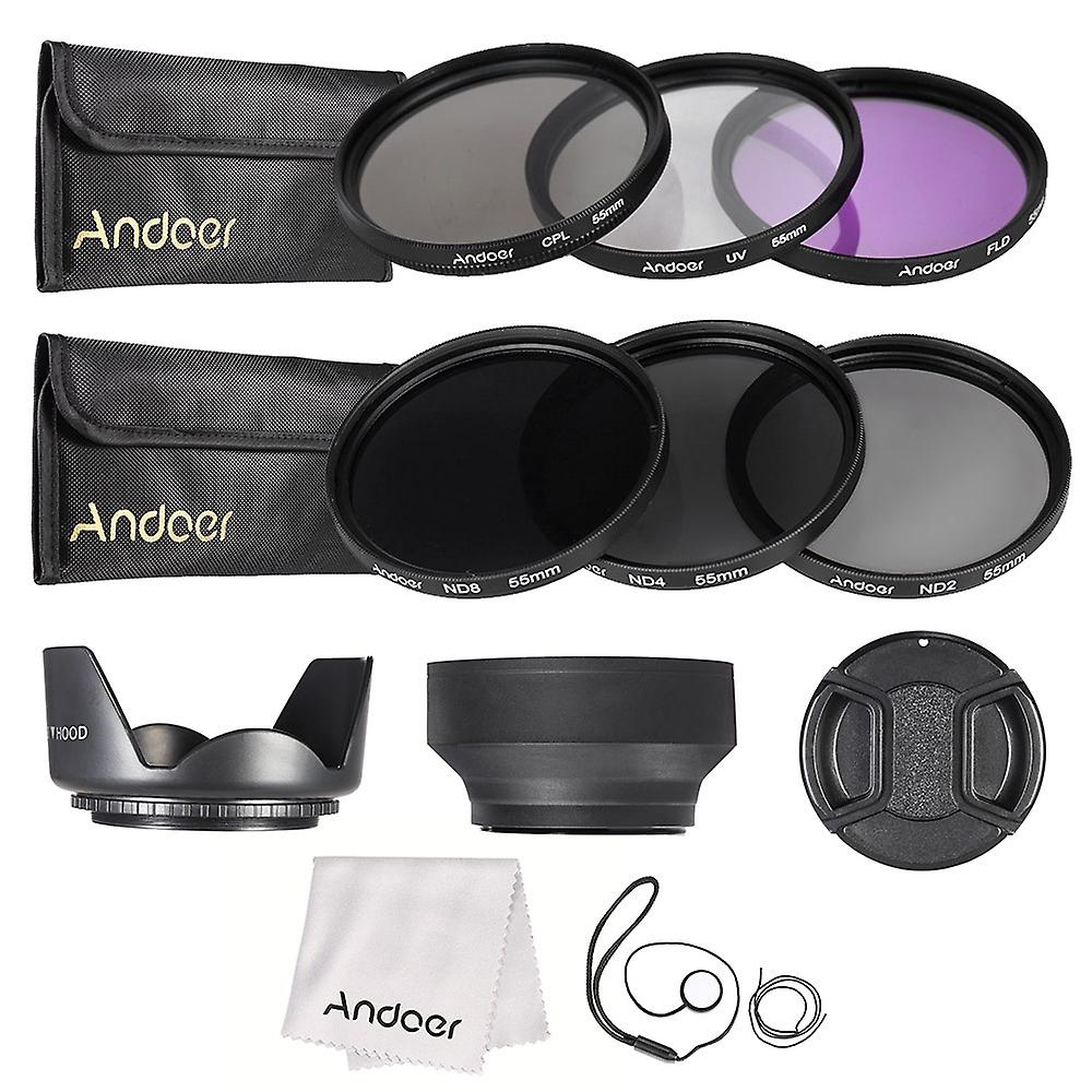 Andoer 55mm lencseszűrő készlet UV + CPL + FLD + ND (ND2 ND4 ND8) hordtáskával / lencsesapkával / lencse sapka tartóval