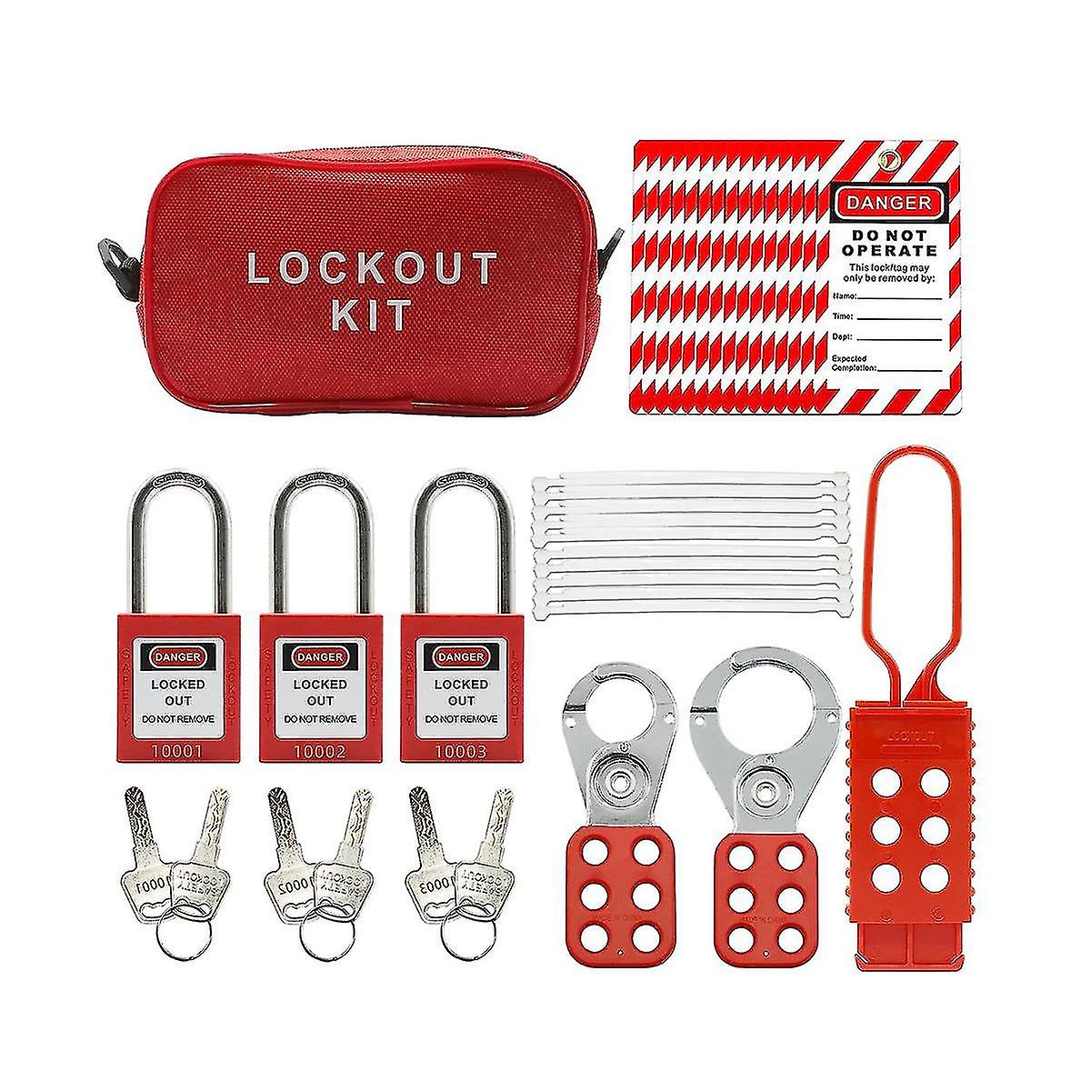 Lockout Tagout Kit -lockout Tagout Tagout, νάιλον γραβάτα, νάιλον τσάντα αποθήκευσης, Redsafety λουκέτο, κλειδαριές ετικετών κλειδώματος (κόκκινο κιτ)-hy