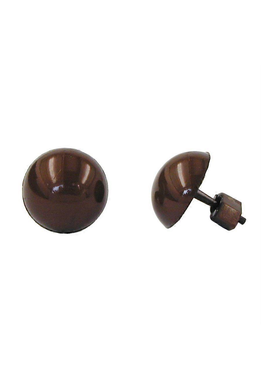 Stud Earrings Plastic Round Dark Brown - Gl01833