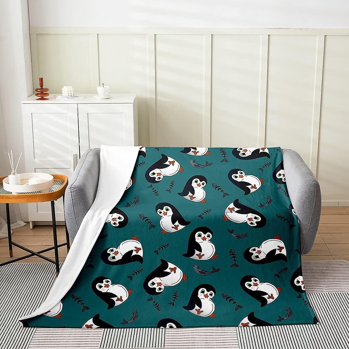 Cute Penguin Bed Blanket Kids Cartoon Polar Animal Throw Blanket