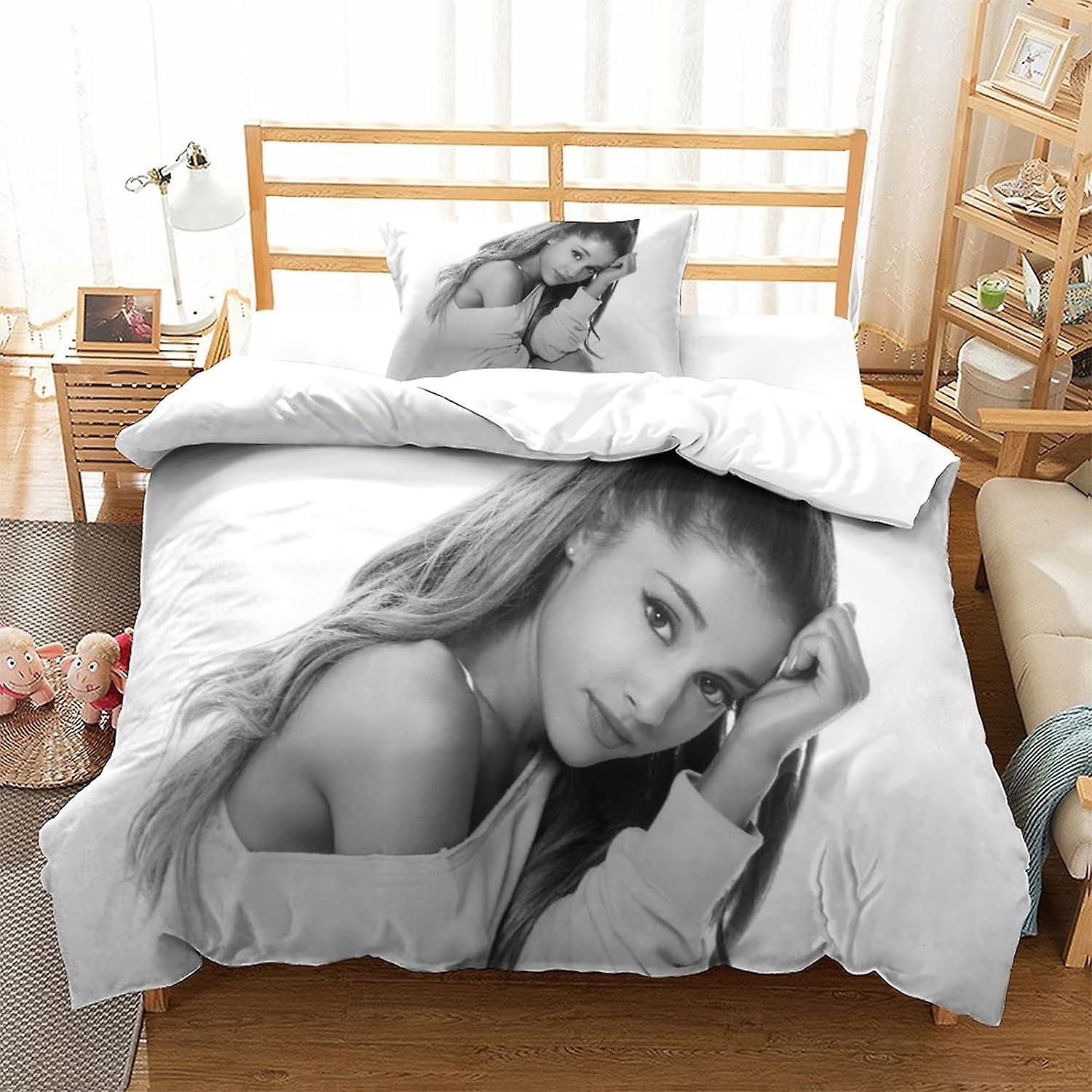 Ariana Grande påslakan Sängkläder Bitar Täcke Och Kuddfodral Mjuk Fade Resistent Andningsbar 3D-tryckt Påslakan Set Fashionabla mönster B