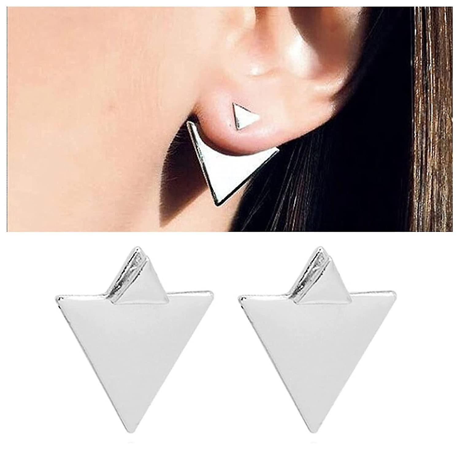 Triangle Ear Jacket Earrings Silver Geometric Studs Earrings Double Sided Gift