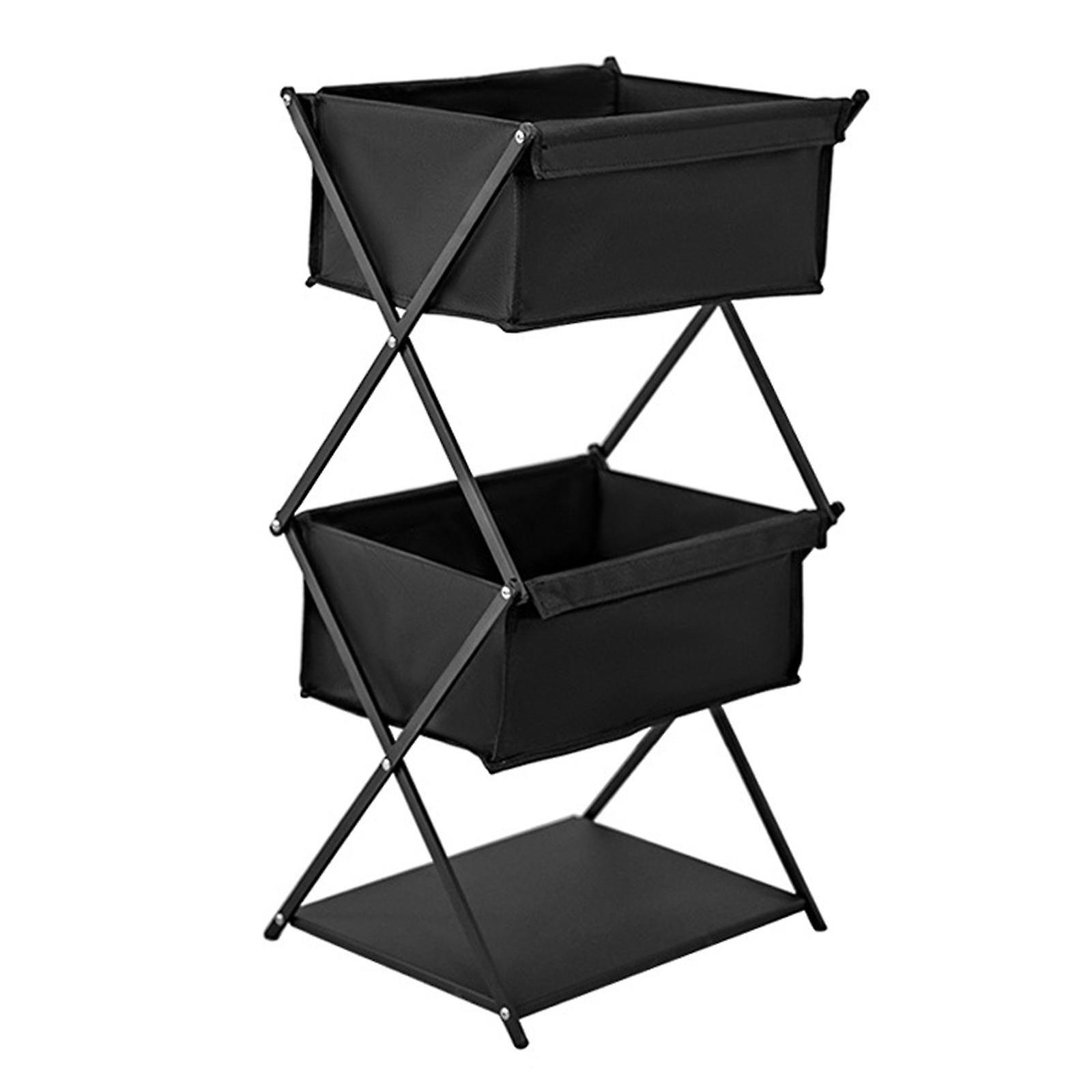 Folding Shelf Storage Rack 3 Layers Display Shelf for Kitchen Camping Picnic L Black