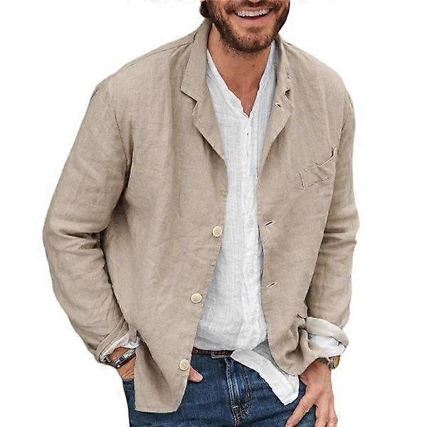 Men's Loose And Simple Solid Color Small Suit, Long Sleeved Jacket, Cotton And Linen Temperament Small Suit