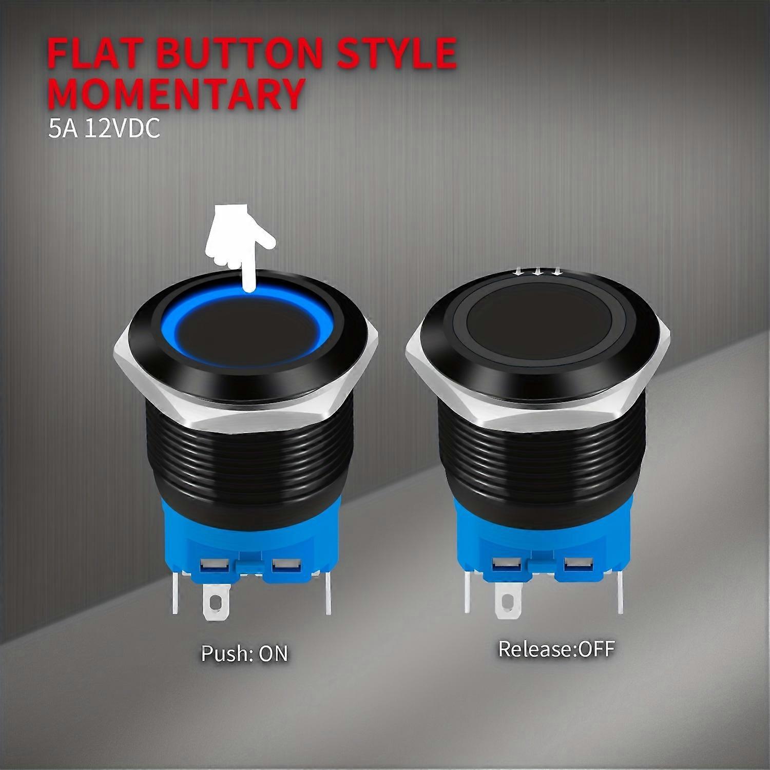 22mm Horn Push Button Switch - Momentary Metal LED Button For Car, Boat, 12V/24V (Waterproof)