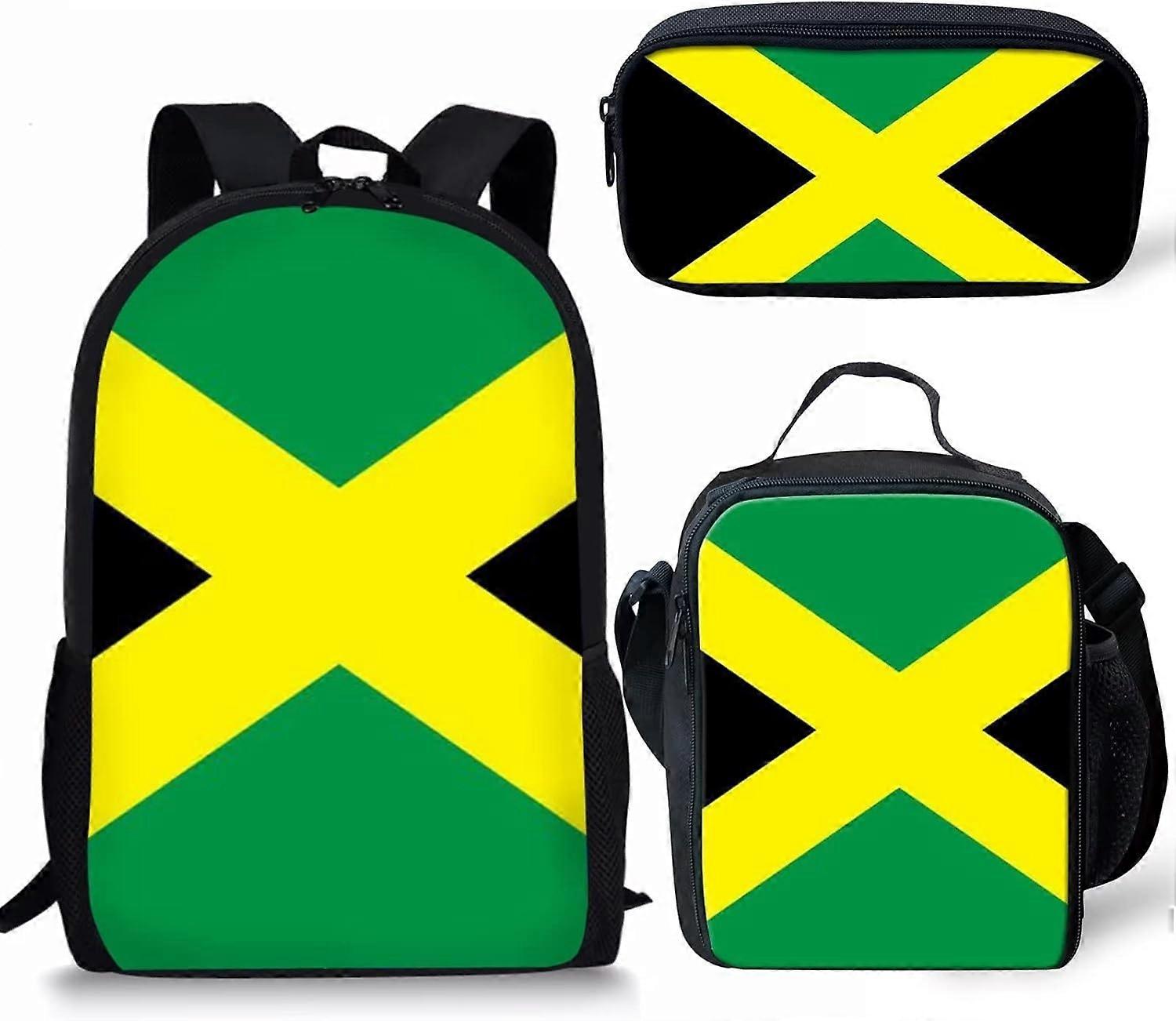 Jamaica Flag Print Boys Girls School Backpack Kids Preschool Elementary Schoolbag Travel Daypack Set with Lunch Box and Pencil Case
