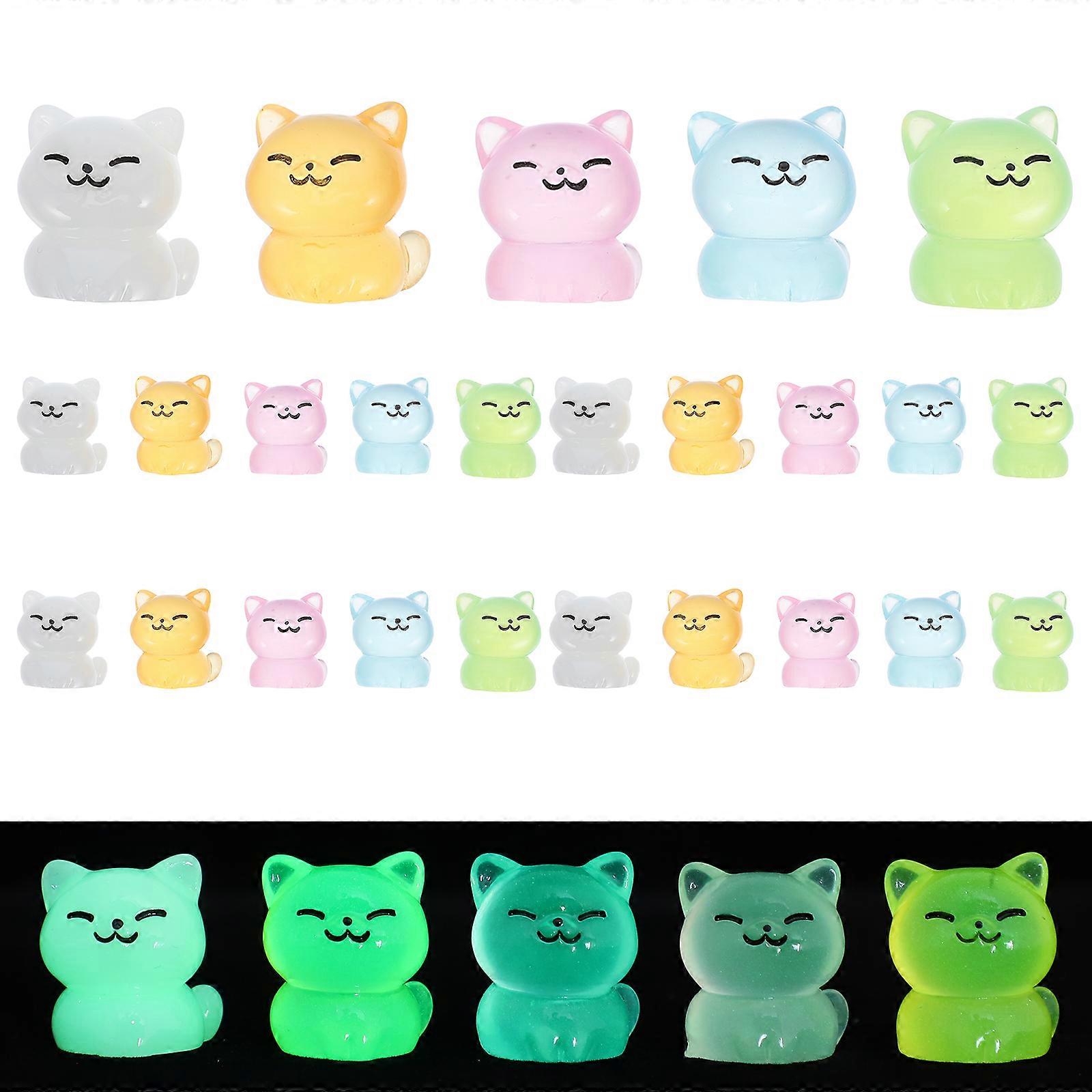 30Pcs Miniature Cat Figurines Glow in Dark Cute Small Cat Figures Tiny Resin Animals Cat