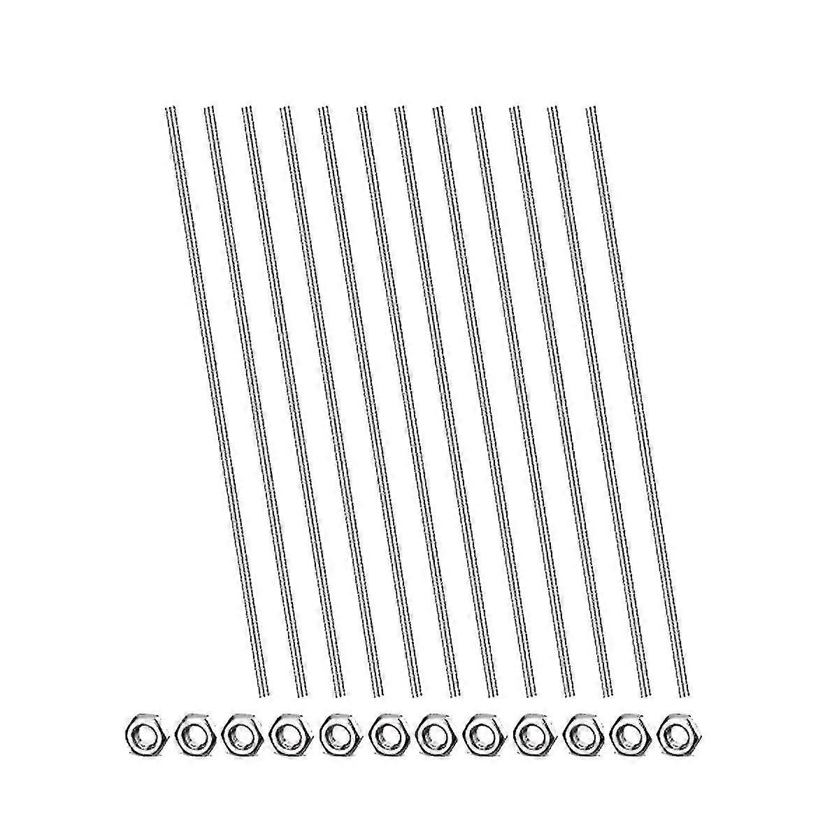 12 pcs tiges filetées de 8/32 pouces goujons avec écrous hexagonaux, acier inoxydable de 300mm de long entièrement fileté (300mm)