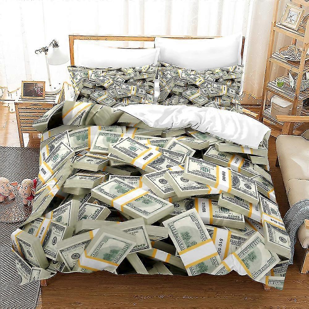 D-01 2/3pcs Bedding Set 3d Printed Dollars Duvet Cover Quilt Cover Pillowcase Single Double
