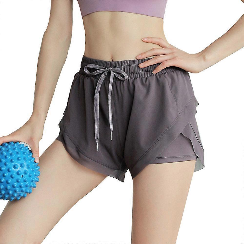 女性ランニングショーツ軽量速乾性ハイウエストワークアウトスポーツショーツポケット付き
