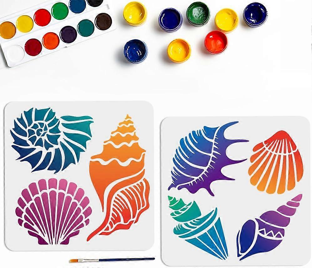 7 Styles Ocean Conch Shell Stencils 11.811.8inch Summer Seashell Stencil with Paint Brush Sea Ocean Creatures Drawing Stencil for Canvas Wall Furnitur