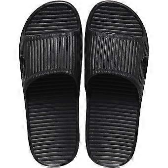 LINJOU Unisex Slip On Tofflor för kvinnor / män Halkfria Lättvikt Platta Slide Sandaler (ljussvart)