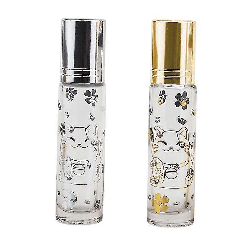 2pcs 10ml Cat Pattern Rollerball Bottles Diy Essential Oil Perfume Bottles
