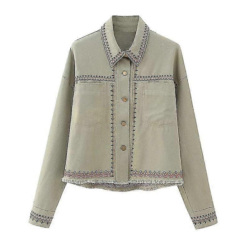 Kvinna Mode 2023 Höst Ytterkläder Broderi Långärmad Enkelknäppt Jacka Kvinnliga Crop Tops Vintage Kappor High Street