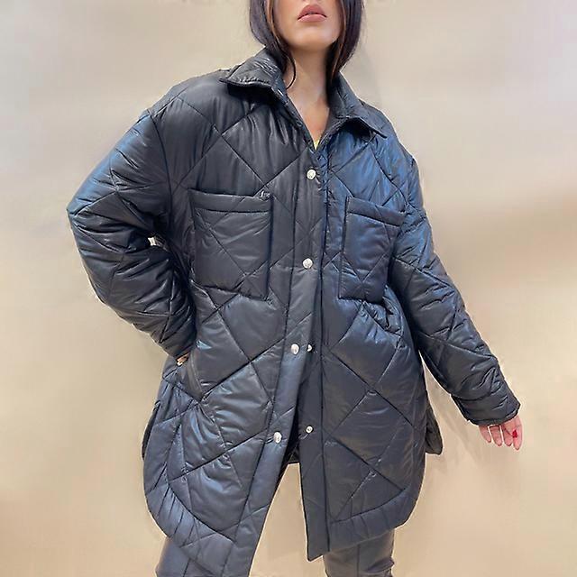 Malina Front Knapper Parkas Kvinder Mode Simple Argyle frakker Kvinder Elegant Turn Down Krave Solid bomuldsjakker Kvindelige damer