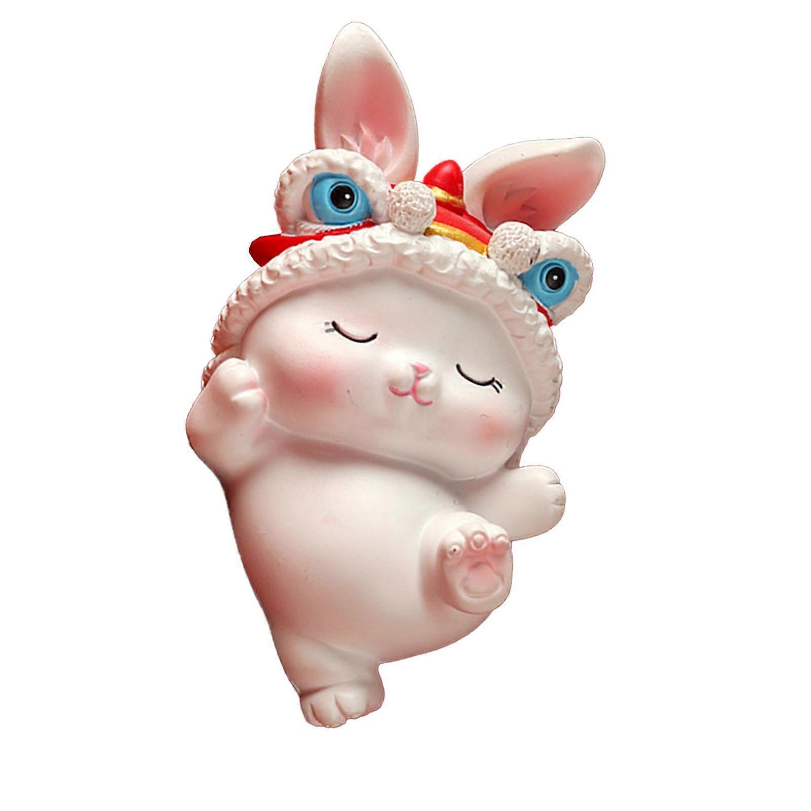 Lion Dancing Rabbit Model Resin Cute Miniature Rabbit Model for Chinese New Year Ornament Car Decoration Model A