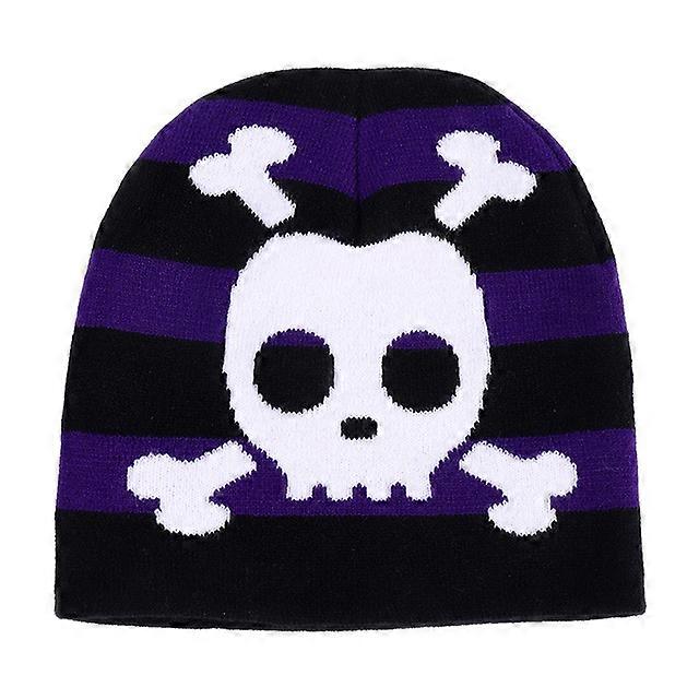 Y2K Japanese Streetwear Harajuku Beanie Little Devil Striped Knitted Hat Women Autumn Winter Bonnet Cute Cat Ears Cap