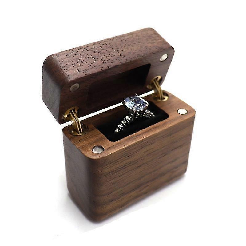 Durable Ring Box Display Case Black Walnut Box For Engagement Proposal Rings