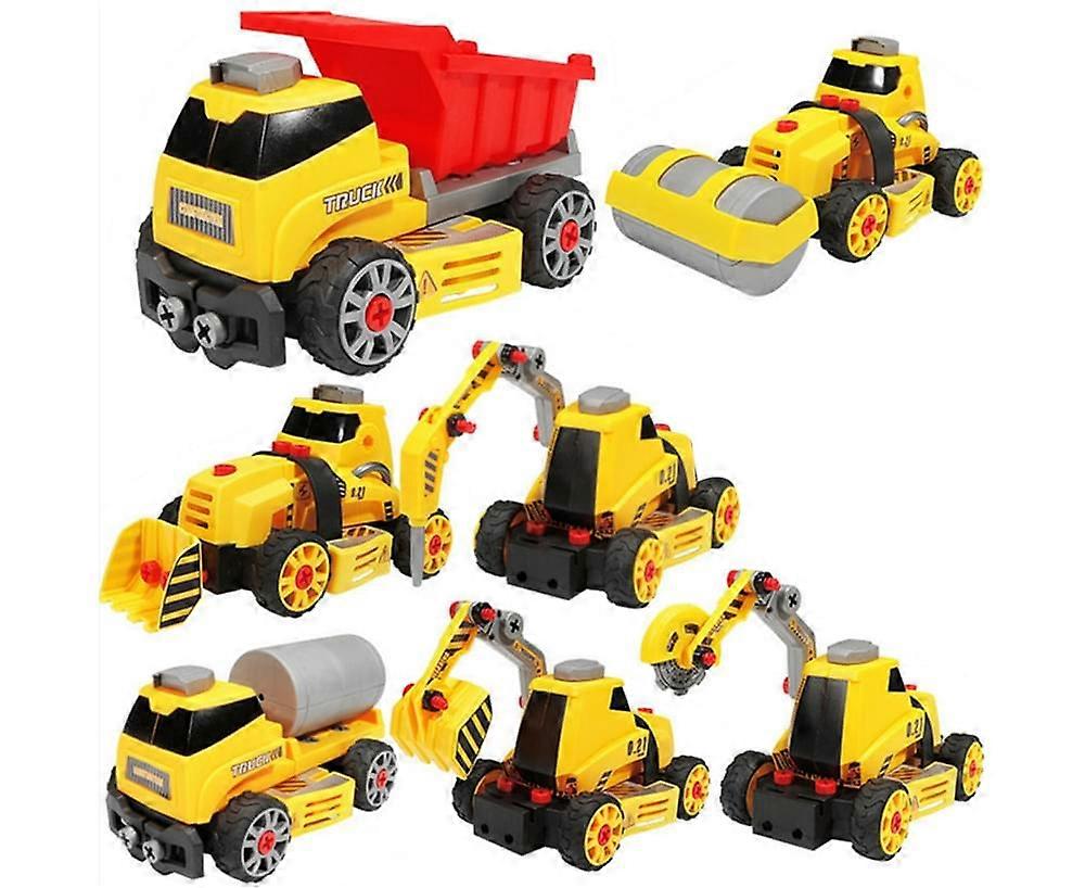 5/6/7Pcs Kids Assembled Toy Car DIY Police Firefighting Engineering Vehicle - Yellow