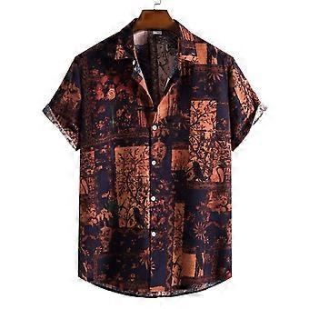 Men's Vintage Bowling Shirts - Short Sleeve Hawaiian Print Shirt With Chest Pocket For Casual Wear