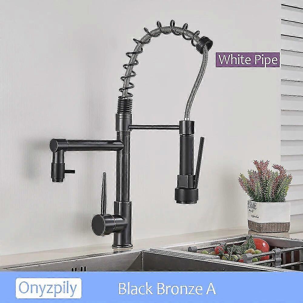 Utsökt krom fjäder köksblandare dra ner dubbla pipar 360 svängbar handhållen dusch köksblandare kran varm kall 2 utlopp fjäderkranar