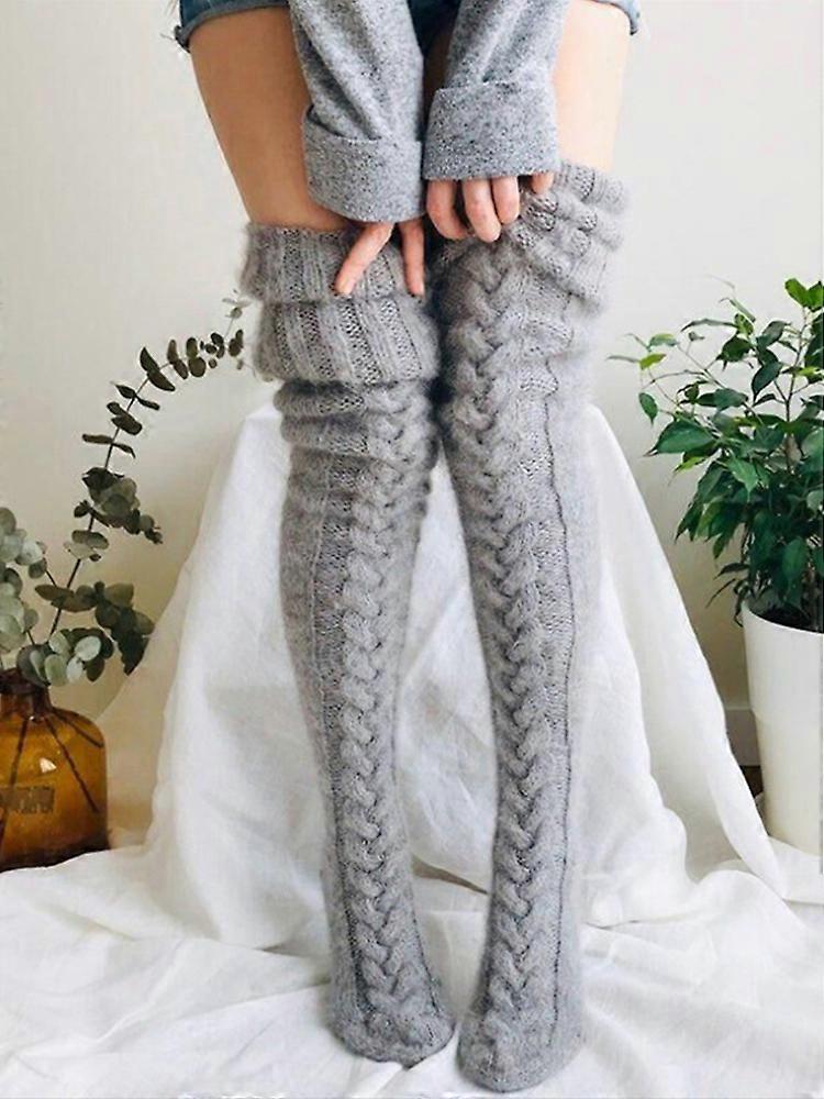 Női kábel kötött comb magas csizma zokni extra hosszú női fehérnemű harisnyakötő AU