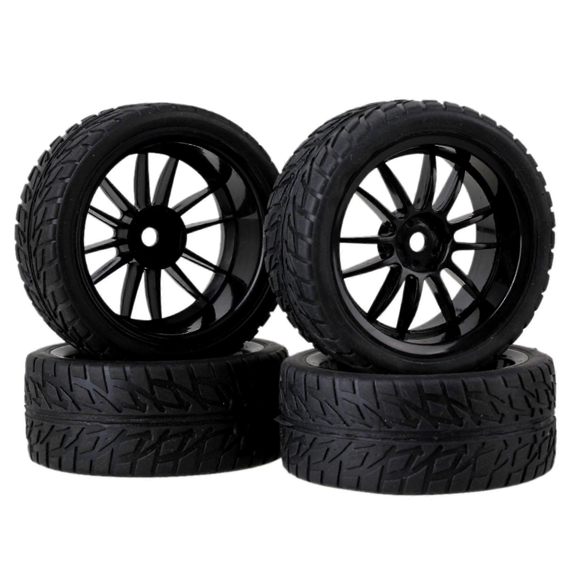 4pcs Flame Pattern Rubber Tyres+black Plastic 12-spoke Wheel Rim For Rc110