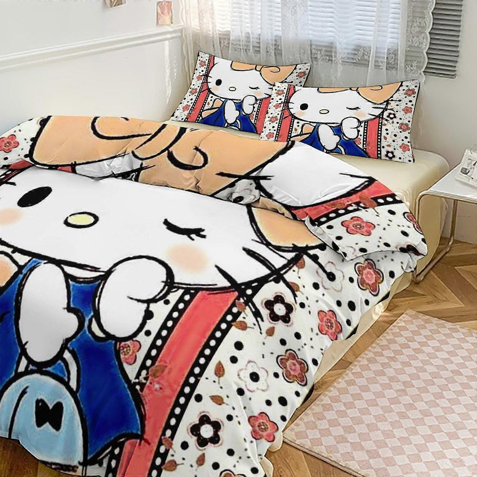 Kt182 Hello Kitty Set di biancheria da letto per bambini Uomini Donne Full Size 3 pezzi 1 copripiumino e 2 federe-xp tp182
