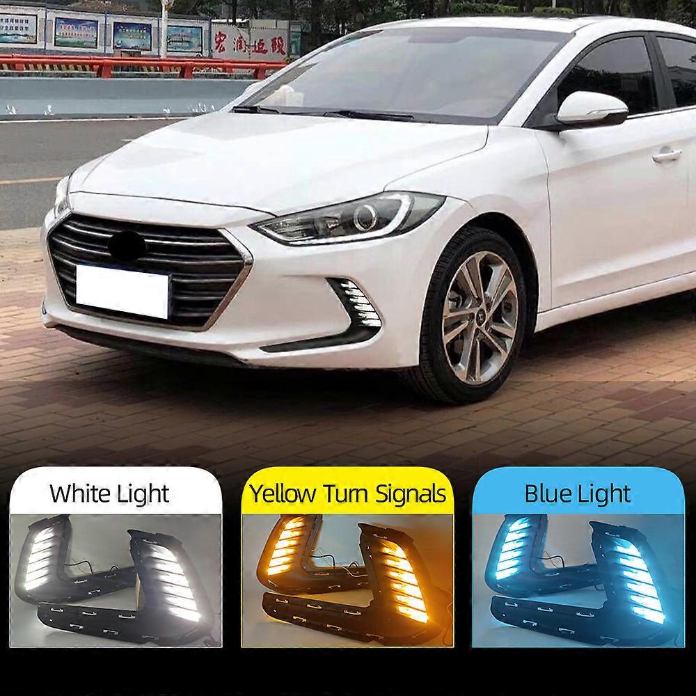 1 Set Auto Lighting Led DRL For Hyundai Elantra 2016 2017 2018 Fog Lights Cover Daytime Running Light turn signal Foglamp