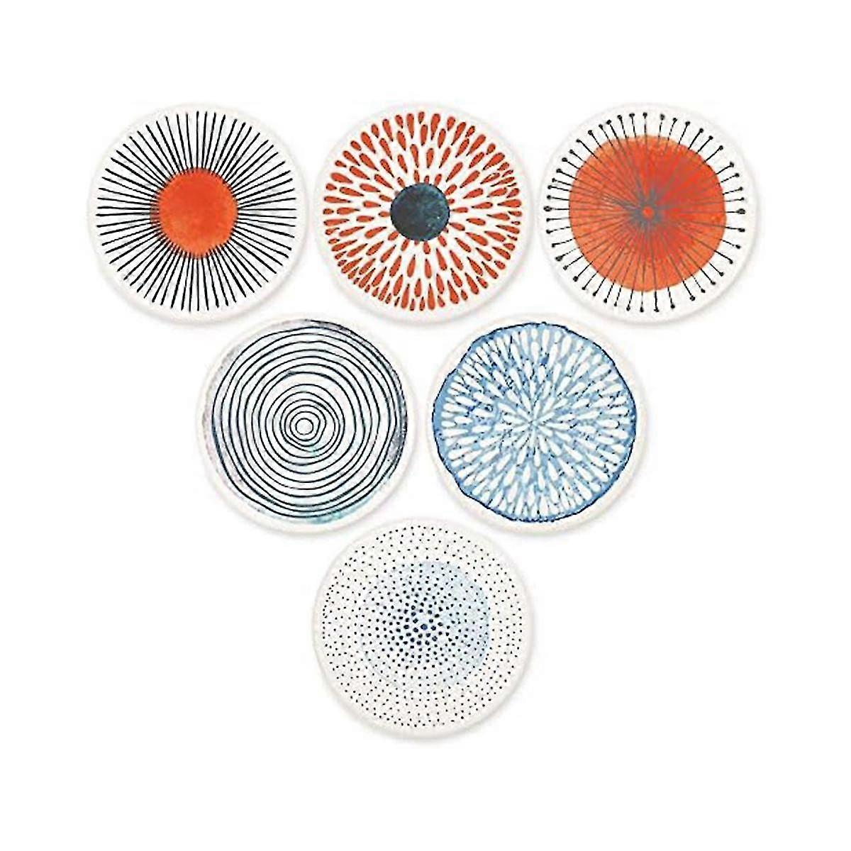 Set Of 6 Coasters For Drinks Absorbing Round Ceramic Stone Coaster With Cork Base Tabletop Protection Mat