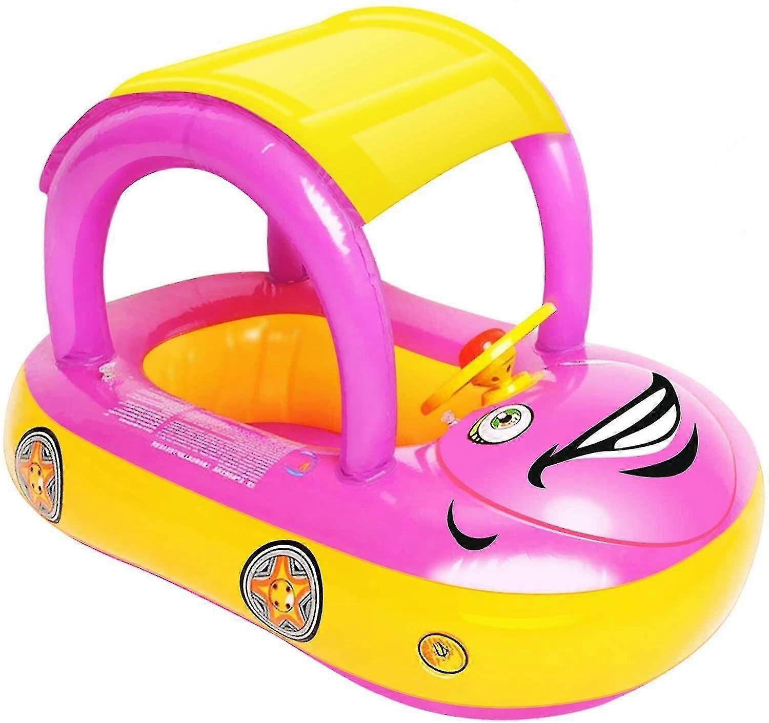 Baby inflatable pool floating with canopy, car shaped swimming floating boat for baby toddlers (bejoey)