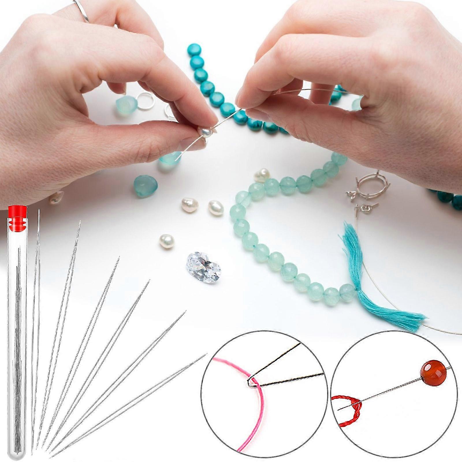 6 Stück Große Augenperlennadeln mit Nadelflasche Perlennadel Große Augapfelnadel Faltbare Perlennadel