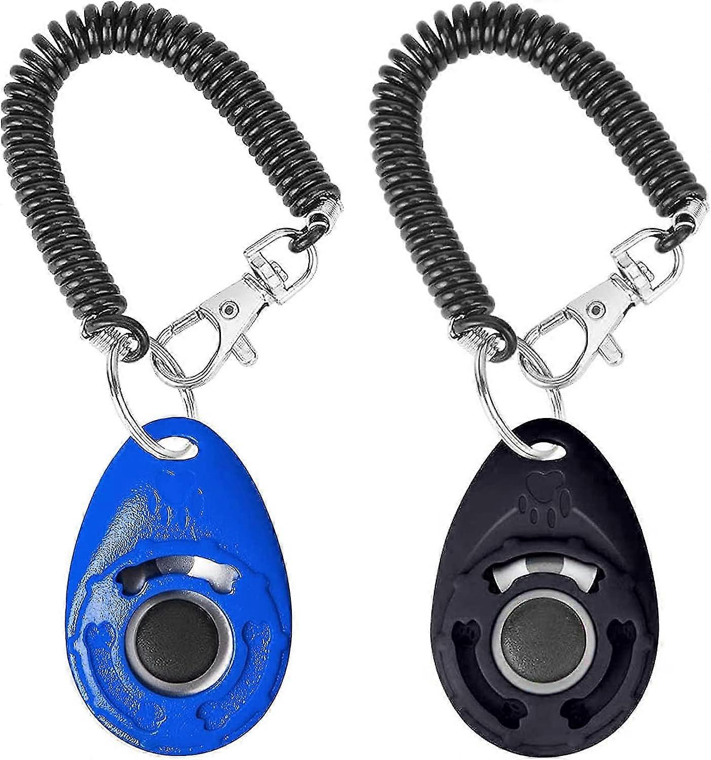 2 Pack Dog Training Clicker With Wrist Strap, Pet Training Clicker With Big Button Effective Behavioral Training Tool (black+blue)