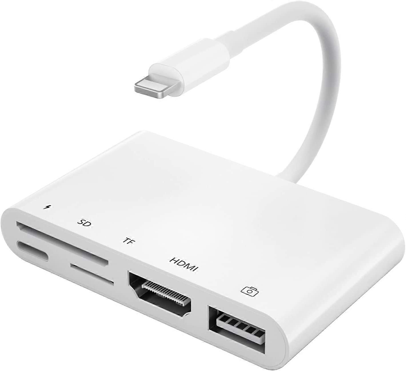 iPhone HDMI Adapter, SD/TF Card Reader Adapter, USB OTG Adapter with Charging Port, 1080P Digital Lighting AV Adapter Compatible with iPhone 14/13/12/