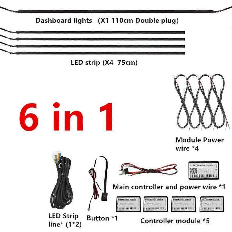 Universal 18 In 1 Dual Zone LED Car Ambient Light RBG 64 Color Interior Acrylic Strip Backlight Guide Decoration Atmosphere Lamp