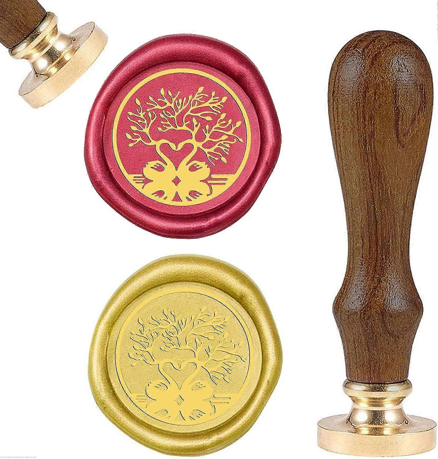 Wax Seal Stamp Swan Tree Retro Sealing Wax Stamp Love Pattern 25mm Removable Brass Seal Head Wooden Handle for Envelope Card Package Wedding Decoratio