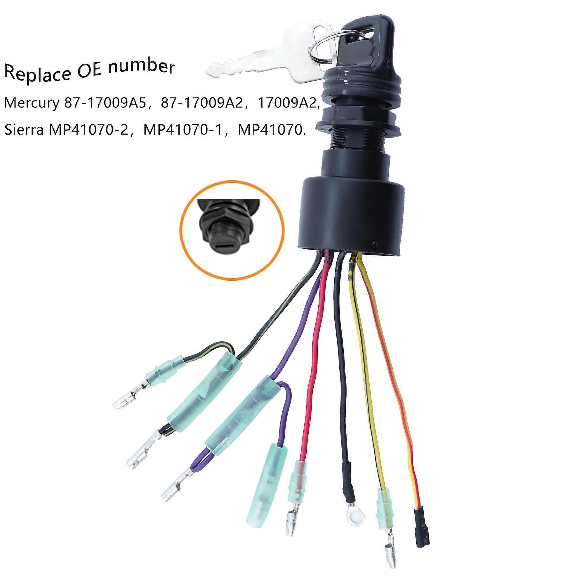 87-17009A5 Boat Ignition Switch with Key for Mercury Mariner Outboard Motor Control Box 3 Position 6 Wire Connectors 87-17009A2