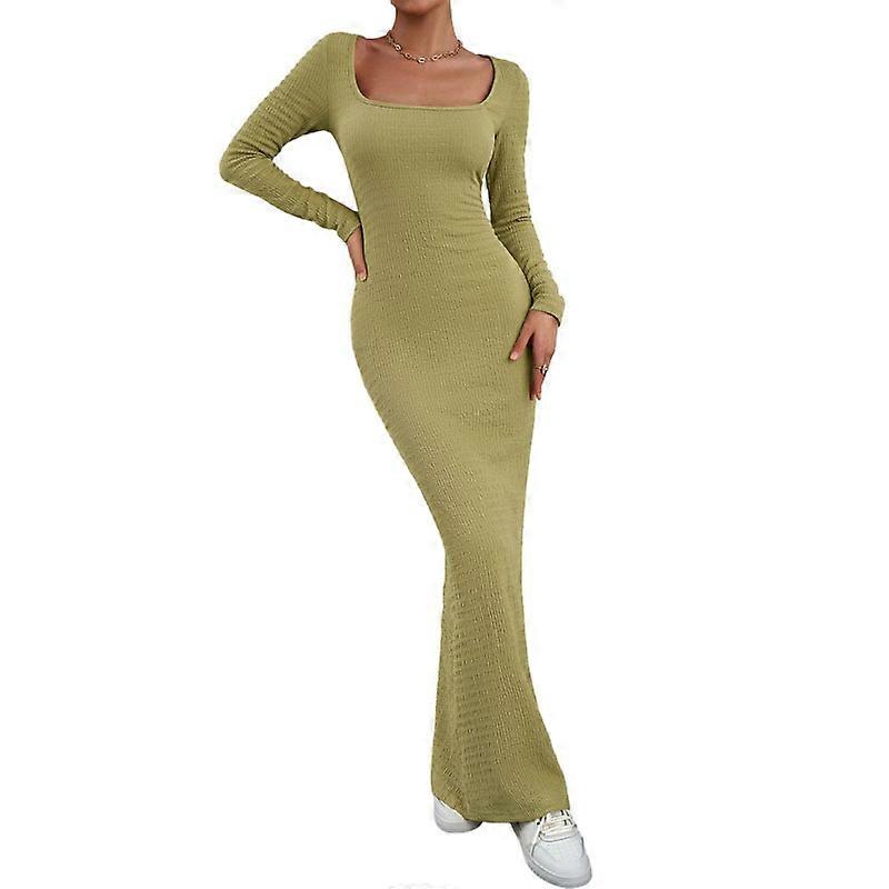 Damen Langarm-Maxikleid mit quadratischem Ausschnitt