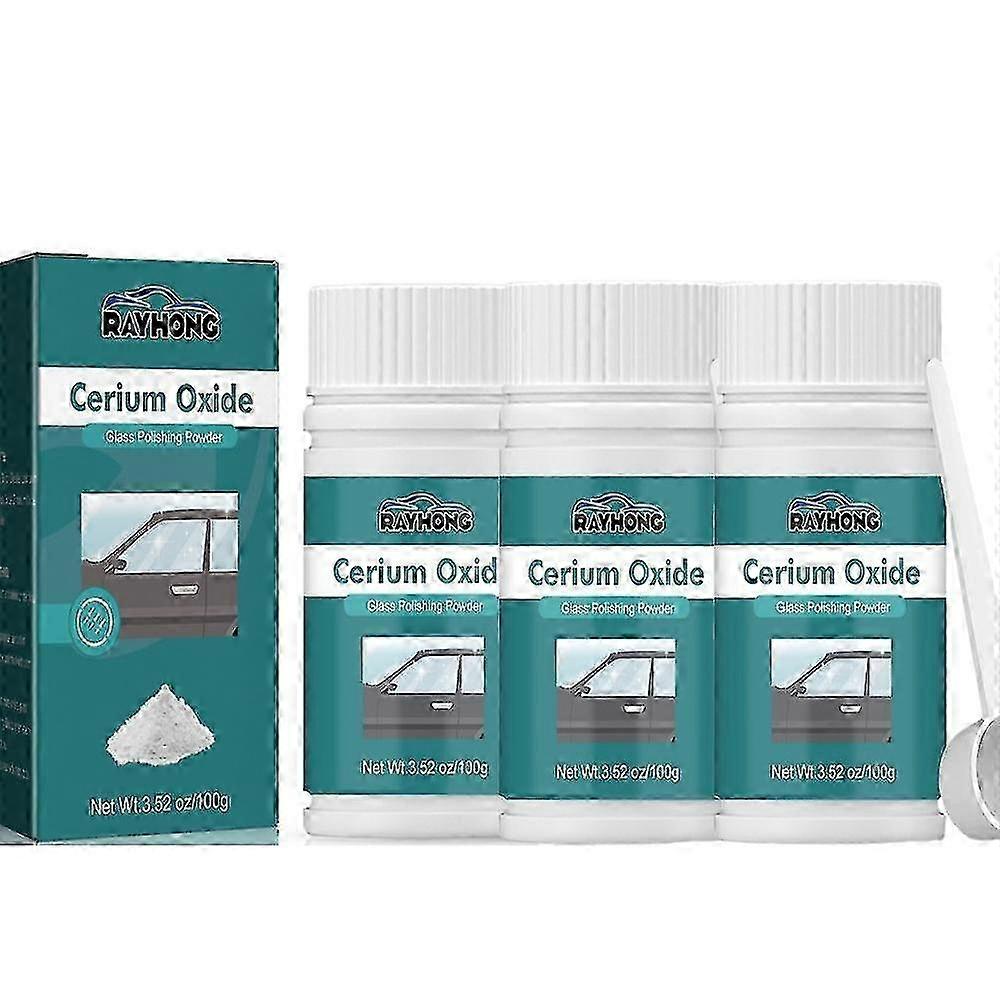3 قطع مزيل الخدش العميق ، طقم تلميع الزجاج الزجاجي مسحوق أكسيد السيريوم 100 جرام