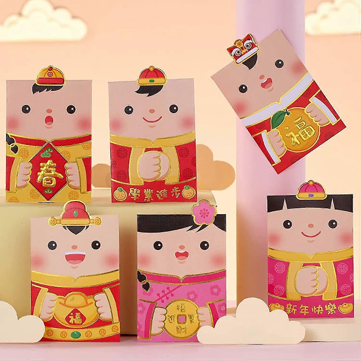 الصينية المظاريف الحمراء Hongbao 6PCS محظوظ المال المظاريف، الأحمر جيب الكرتون النمر نمط جيب المظاريف للعام الجديد زفاف G صغيرة