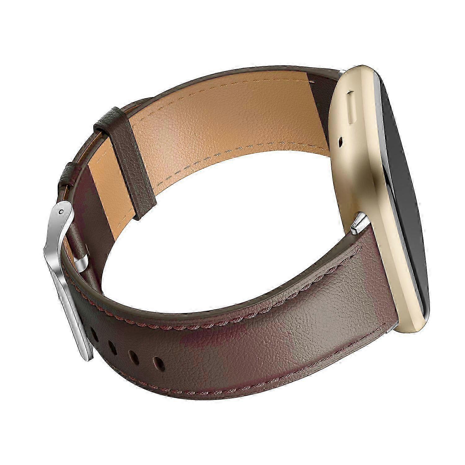 Leather Strap Compatible with Fitbit Versa 3/Fitbit Sense 2/Sense Strap, Genuine Leather Elegant Replacement Band, Brown