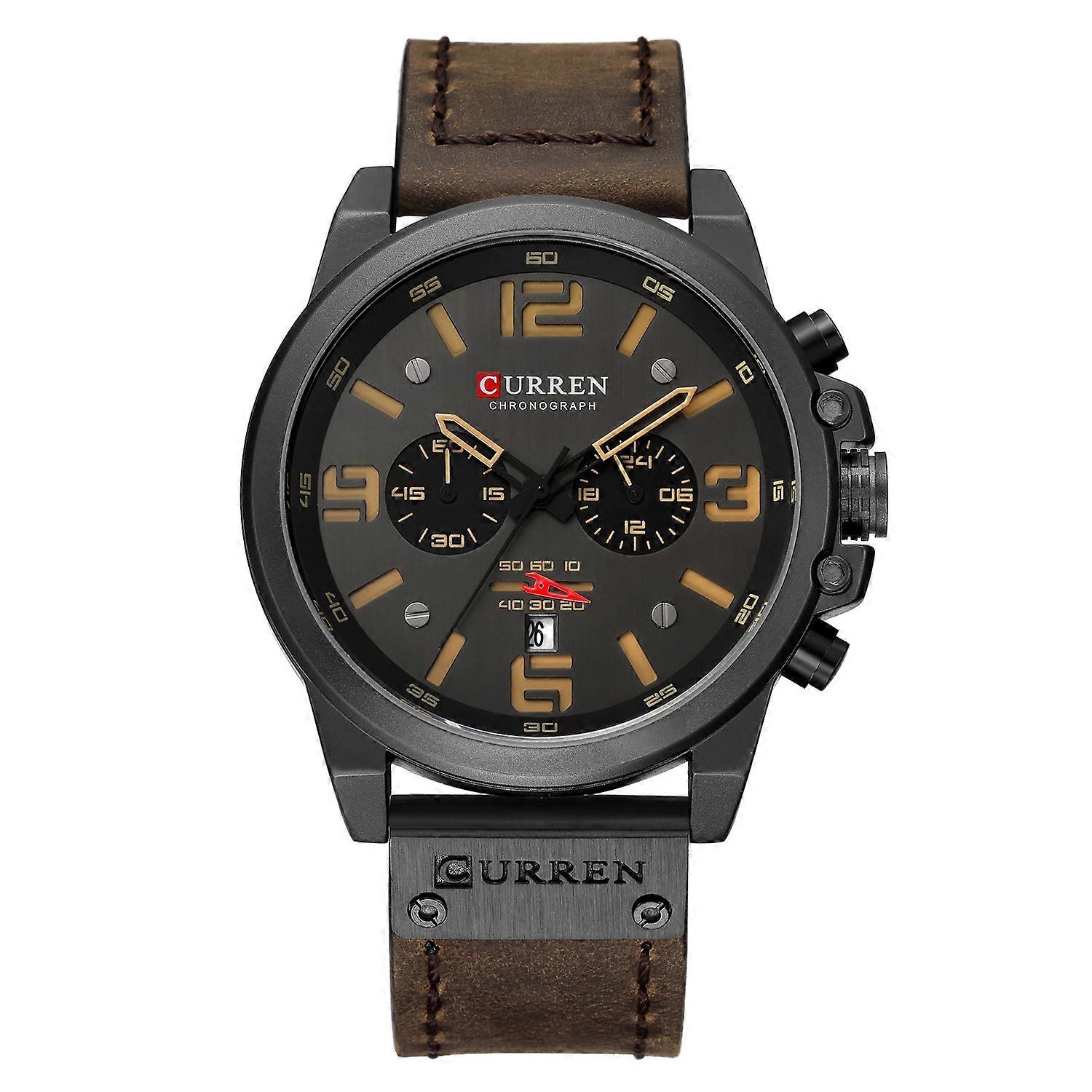 Curren Waterproof Men Quartz Watch Black Shell Khaki