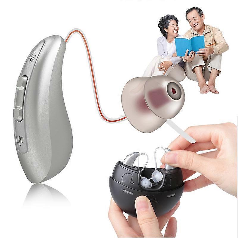 1 Pair Rechargable BTE Hearing Aids Invisible Hearing Loss Sound Amplifier Armature Driver Adjustable Tone For Elderly Deaf