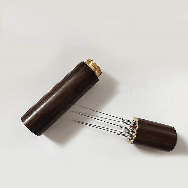 Mescolatore per caffè espresso portatile, 5 aghi, manico in legno naturale, pratico strumento per la distribuzione del caffè.