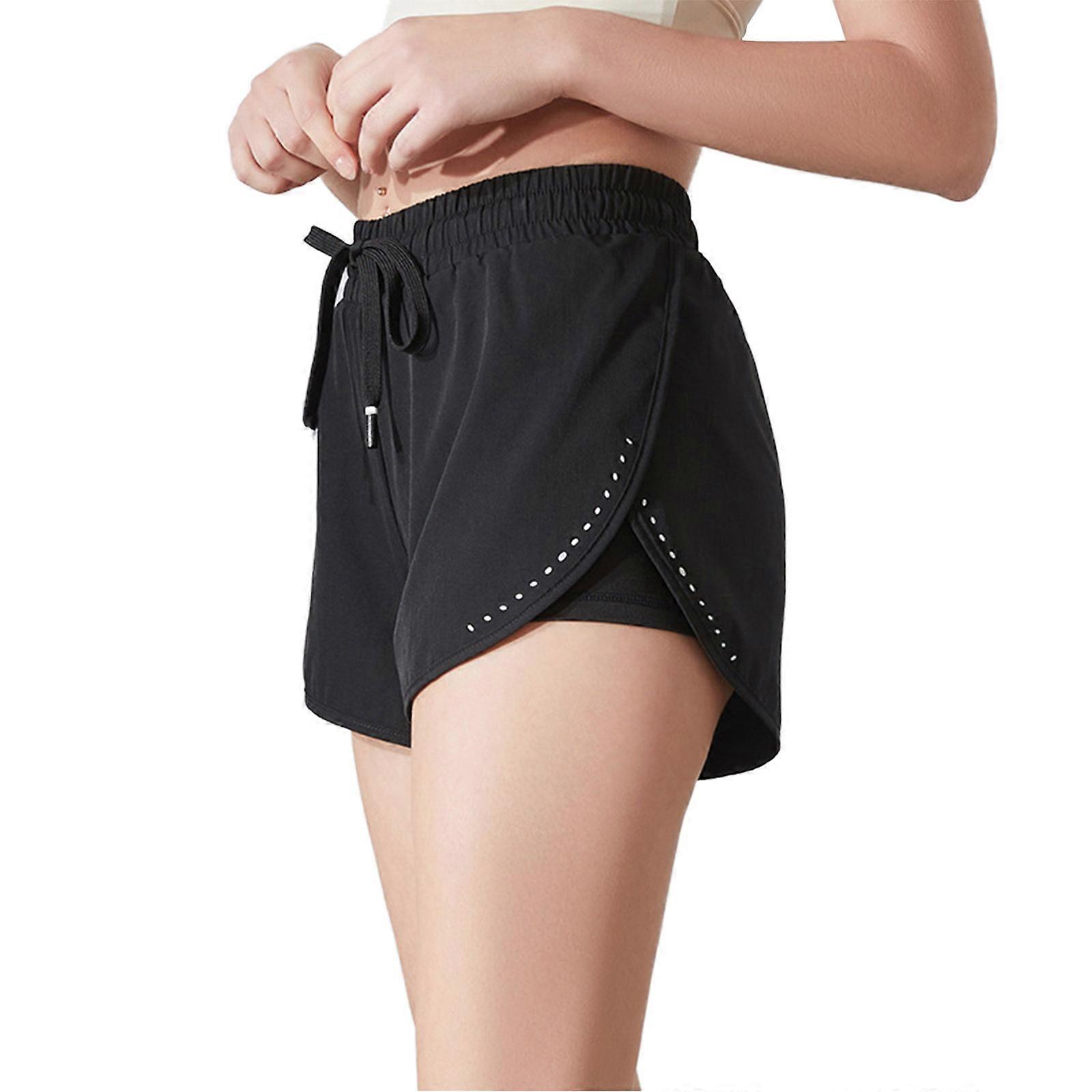 Womens Sport Running Shorts Quick Dry High Elasticity,2 Layer Fitness Training