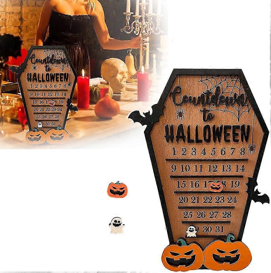 Halloween Advent Countdown Calendar 2023, Wooden Countdown To Halloween Calendar, Diy Moving Wooden Block Calendar Countdown Sign For Halloween Home D