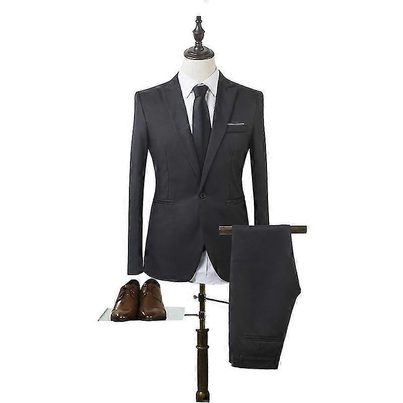 Men 2 Piece Business Formal Suit Set Slim Fit Blazer Pants