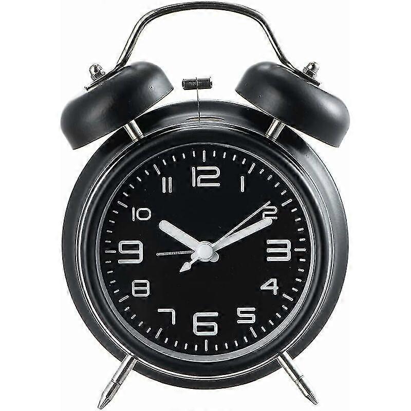 Powerful Alarm Clock Silent Double Bell Alarm Clock for Bedroom, Battery Powered Analog Alarm Clocks