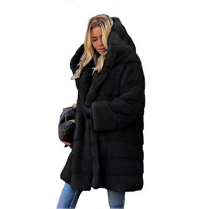 Solid Color Long Sleeve Faux Fur Hooded Warm Coat